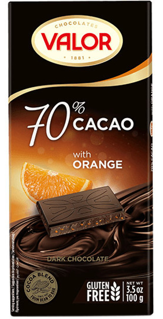 Шоколад VALOR чор 70% апельсин 100г